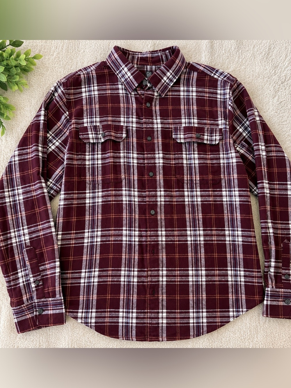 Men's Burgundy Plaid Button-Up Shirt